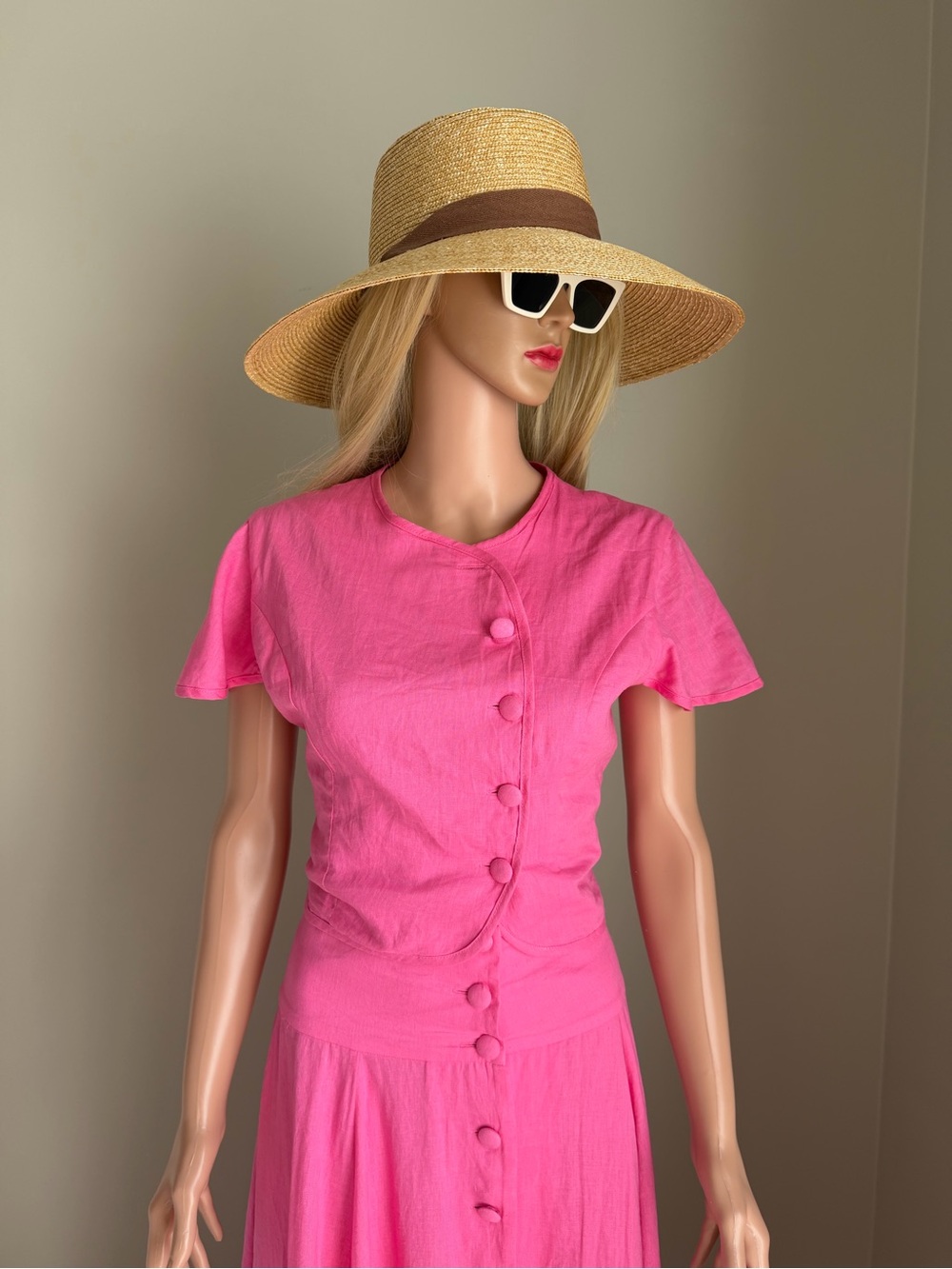 Vita Grace top sunset Pink Short Sleeve Button-Front Blouse